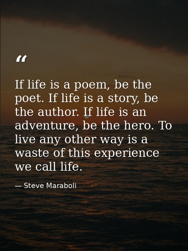 If life is a poem, be the poet. If life is a story, be the author. If life is an adventure, be the hero. To live any oth — Steve Maraboli