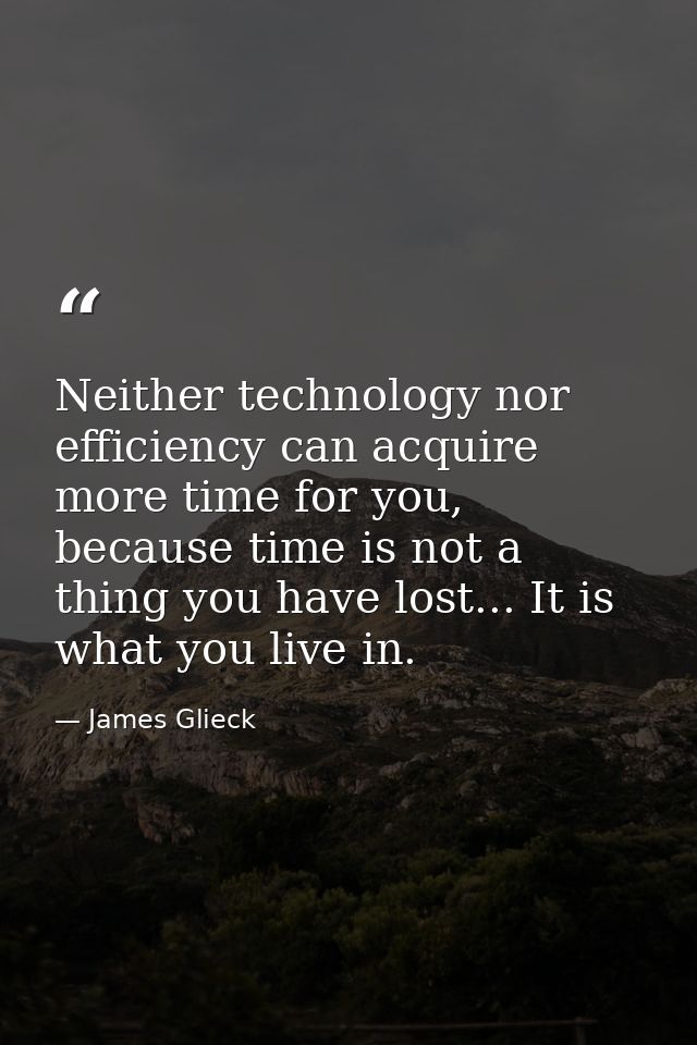 Neither technology nor efficiency can acquire more time for you, because time is not a thing you have lost... It is what — James Glieck