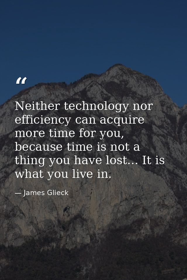 Neither technology nor efficiency can acquire more time for you, because time is not a thing you have lost... It is what — James Glieck