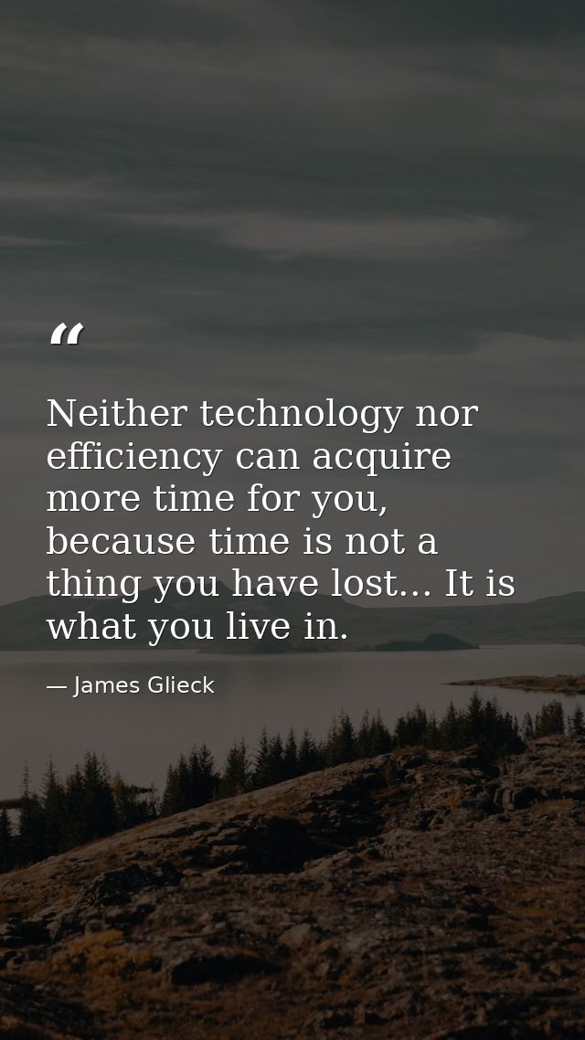 Neither technology nor efficiency can acquire more time for you, because time is not a thing you have lost... It is what — James Glieck