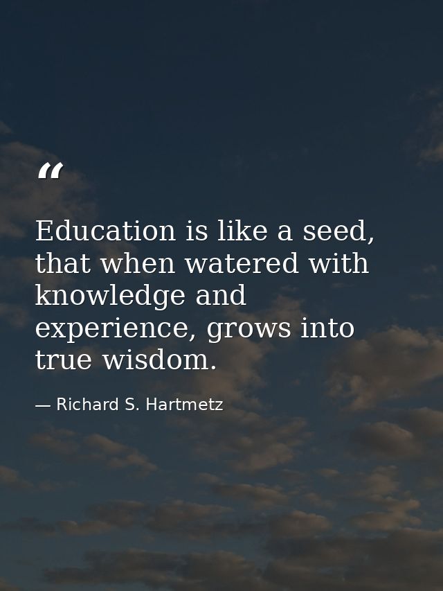 Education is like a seed, that when watered with knowledge and experience, grows into true wisdom. — Richard S. Hartmetz