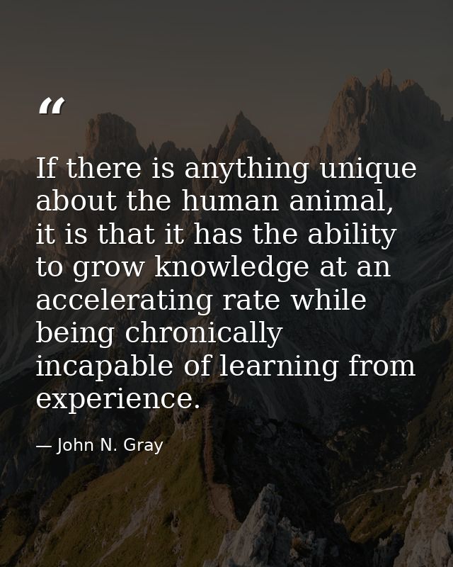 If there is anything unique about the human animal, it is that it has the ability to grow knowledge at an accelerating r — John N. Gray