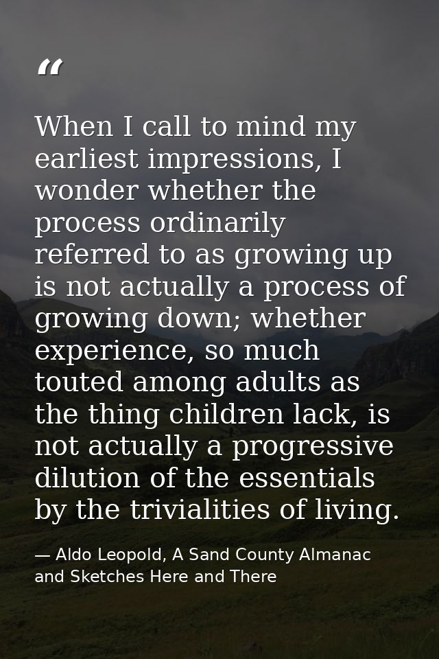 When I call to mind my earliest impressions, I wonder whether the process ordinarily referred to as growing up is not ac — Aldo Leopold, A Sand County Almanac and Sketches Here and There