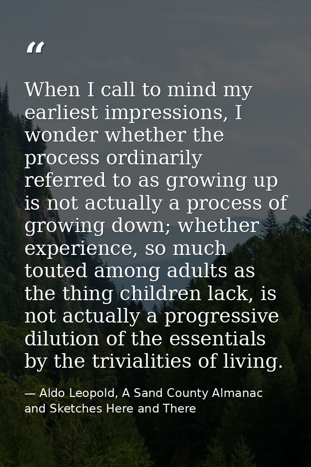 When I call to mind my earliest impressions, I wonder whether the process ordinarily referred to as growing up is not ac — Aldo Leopold, A Sand County Almanac and Sketches Here and There