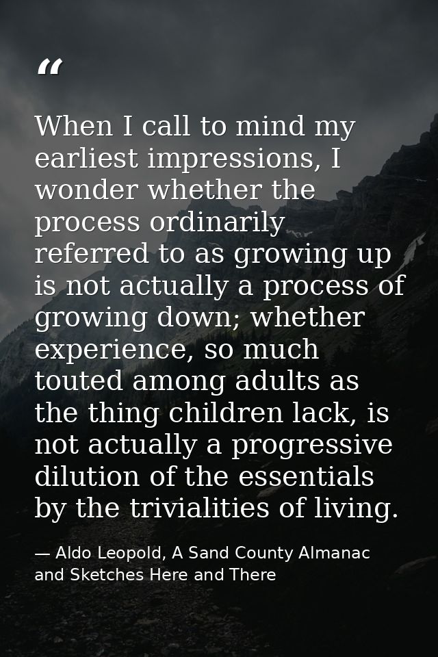 When I call to mind my earliest impressions, I wonder whether the process ordinarily referred to as growing up is not ac — Aldo Leopold, A Sand County Almanac and Sketches Here and There