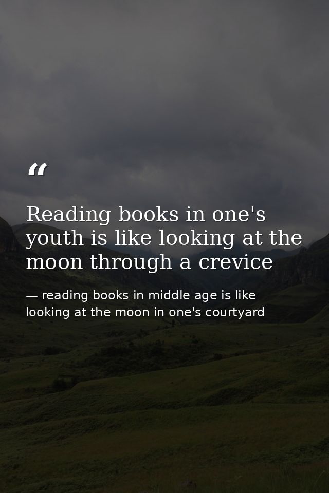 Reading books in one's youth is like looking at the moon through a crevice — reading books in middle age is like looking at the moon in one's courtyard