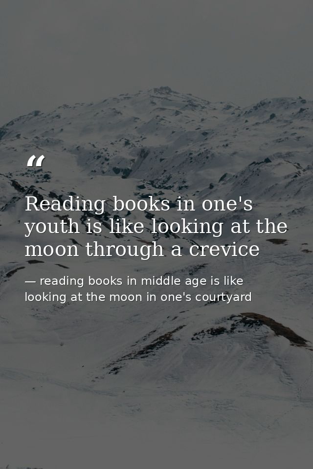 Reading books in one's youth is like looking at the moon through a crevice — reading books in middle age is like looking at the moon in one's courtyard
