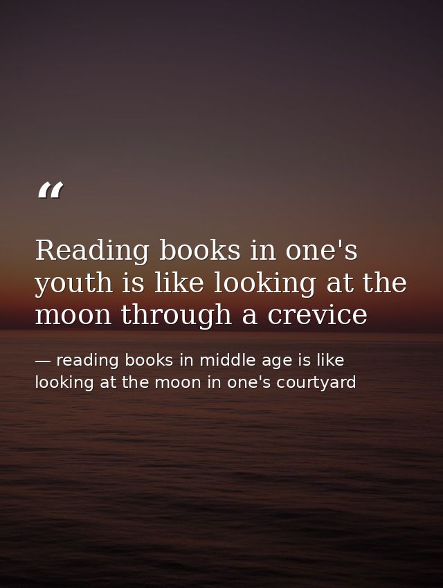 Reading books in one's youth is like looking at the moon through a crevice — reading books in middle age is like looking at the moon in one's courtyard