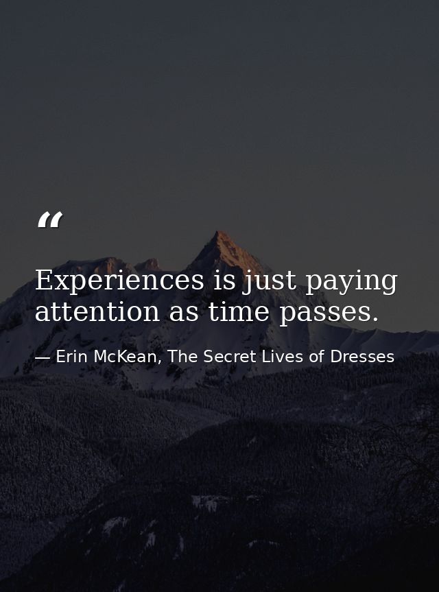 Experiences is just paying attention as time passes. — Erin McKean, The Secret Lives of Dresses