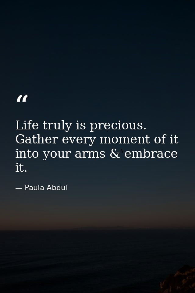 Life truly is precious. Gather every moment of it into your arms & embrace it. — Paula Abdul