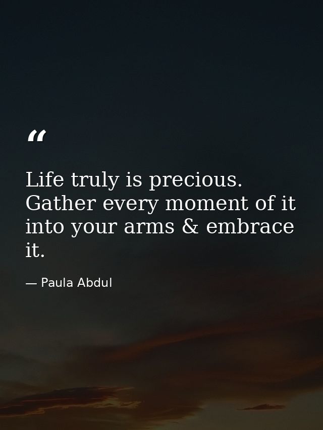 Life truly is precious. Gather every moment of it into your arms & embrace it. — Paula Abdul