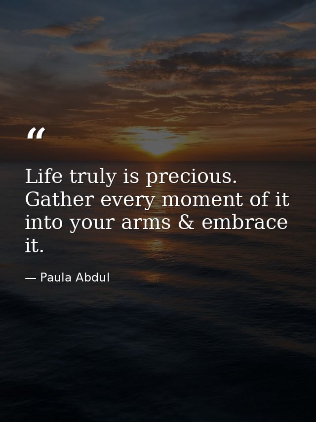 Life truly is precious. Gather every moment of it into your arms & embrace it. — Paula Abdul