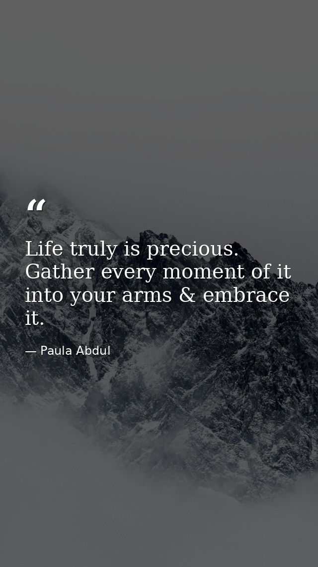 Life truly is precious. Gather every moment of it into your arms & embrace it. — Paula Abdul