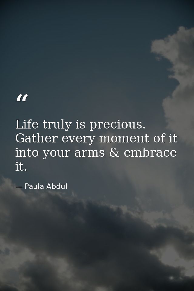 Life truly is precious. Gather every moment of it into your arms & embrace it. — Paula Abdul