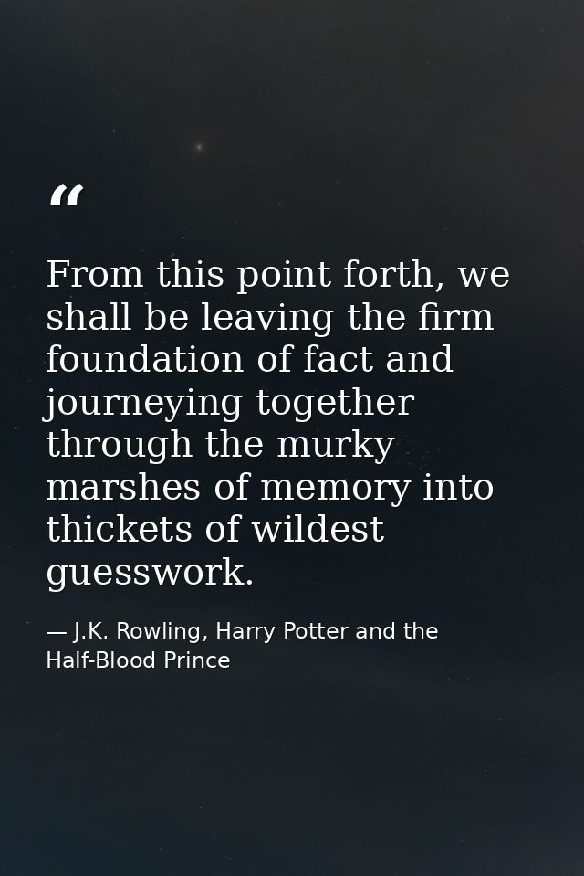 From this point forth, we shall be leaving the firm foundation of fact and journeying together through the murky marshes — J.K. Rowling, Harry Potter and the Half-Blood Prince