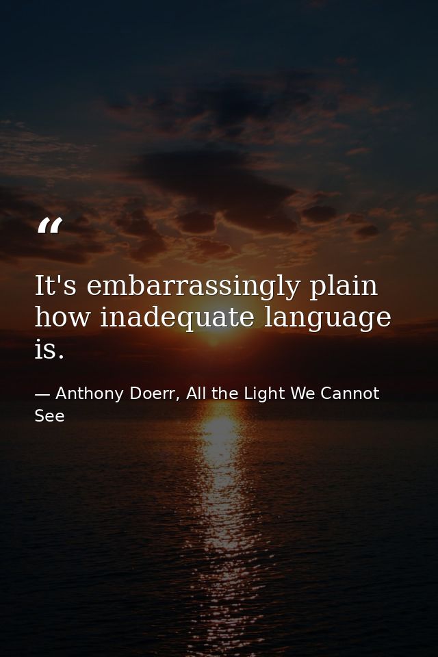 It's embarrassingly plain how inadequate language is. — Anthony Doerr, All the Light We Cannot See