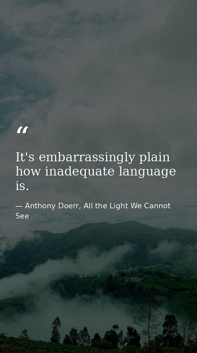 It's embarrassingly plain how inadequate language is. — Anthony Doerr, All the Light We Cannot See