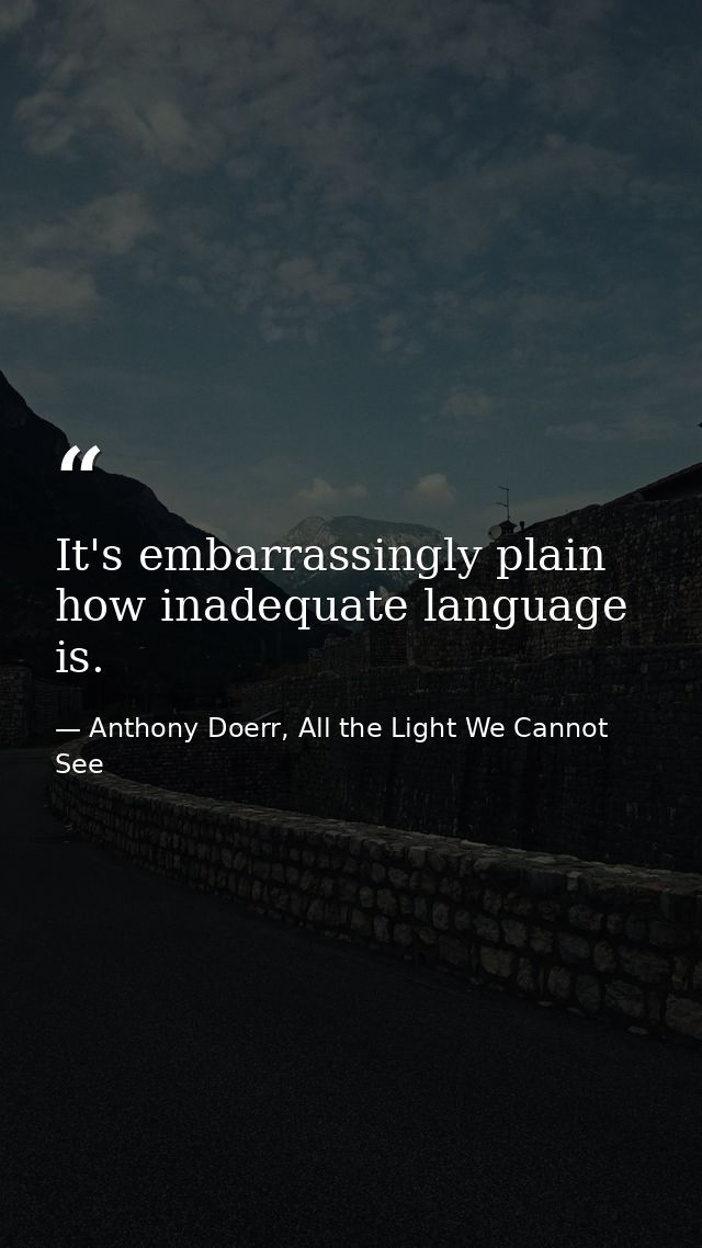 It's embarrassingly plain how inadequate language is. — Anthony Doerr, All the Light We Cannot See
