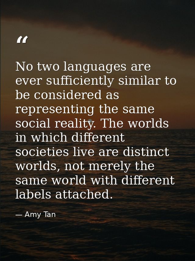 No two languages are ever sufficiently similar to be considered as representing the same social reality. The worlds in w — Amy Tan