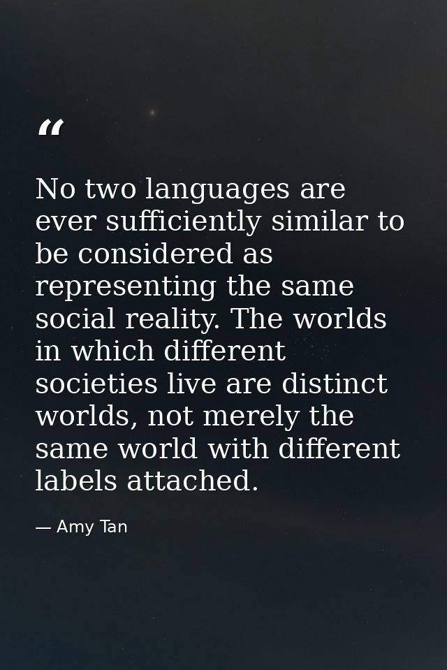 No two languages are ever sufficiently similar to be considered as representing the same social reality. The worlds in w — Amy Tan