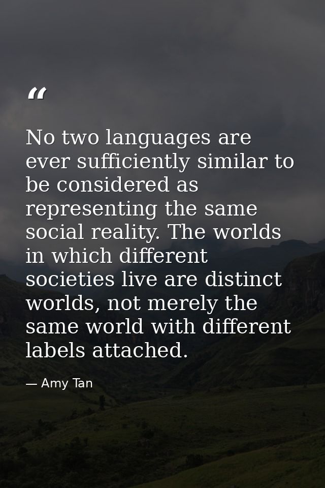 No two languages are ever sufficiently similar to be considered as representing the same social reality. The worlds in w — Amy Tan