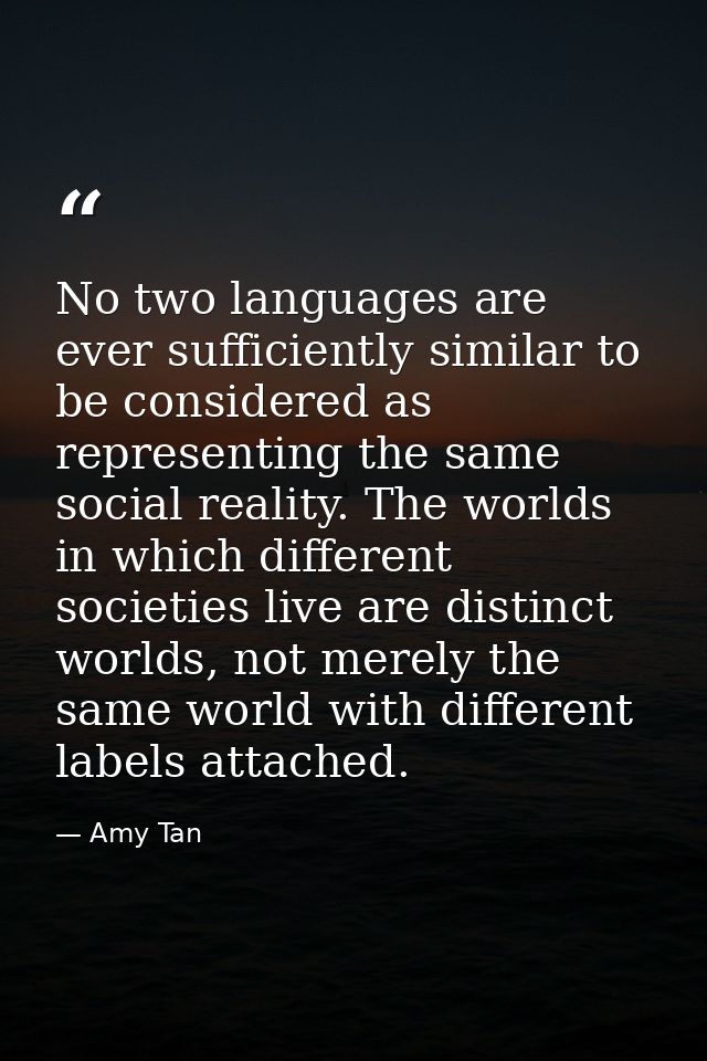 No two languages are ever sufficiently similar to be considered as representing the same social reality. The worlds in w — Amy Tan