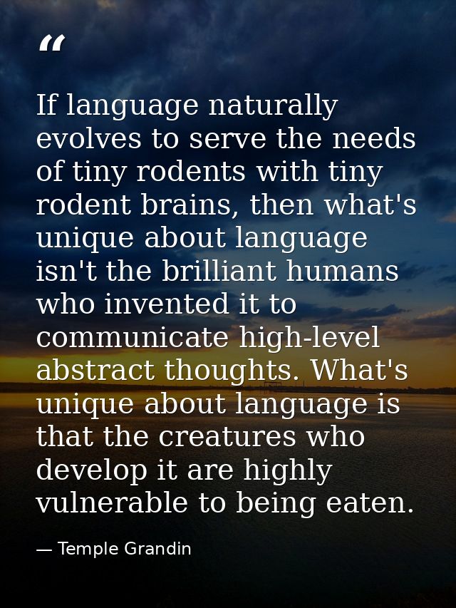 If language naturally evolves to serve the needs of tiny rodents with tiny rodent brains, then what's unique about langu — Temple Grandin