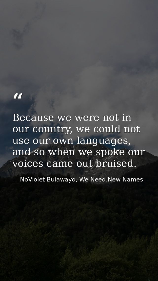 Because we were not in our country, we could not use our own languages, and so when we spoke our voices came out bruised — NoViolet Bulawayo, We Need New Names