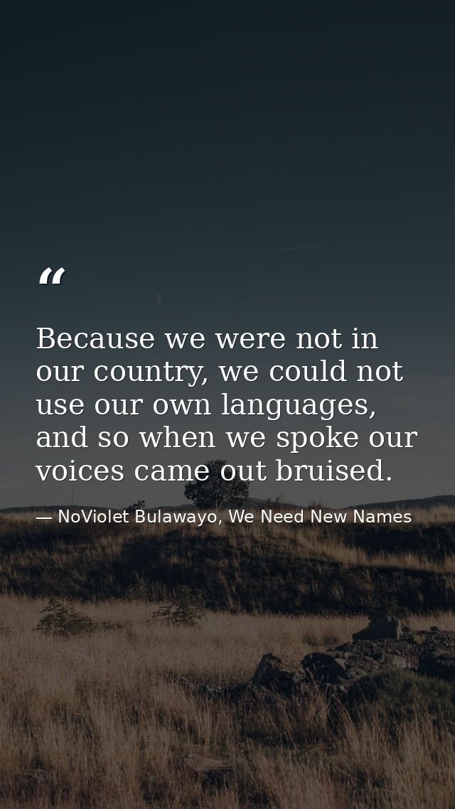 Because we were not in our country, we could not use our own languages, and so when we spoke our voices came out bruised — NoViolet Bulawayo, We Need New Names