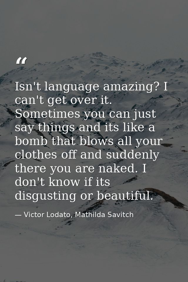 Isn't language amazing? I can't get over it. Sometimes you can just say things and its like a bomb that blows all your c — Victor Lodato, Mathilda Savitch