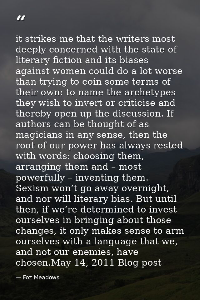 it strikes me that the writers most deeply concerned with the state of literary fiction and its biases against women cou — Foz Meadows