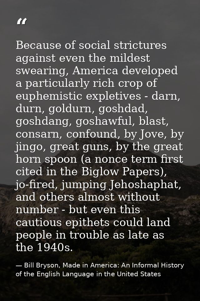 Because of social strictures against even the mildest swearing, America developed a particularly rich crop of euphemisti — Bill Bryson, Made in America: An Informal History of the English Language in the United States