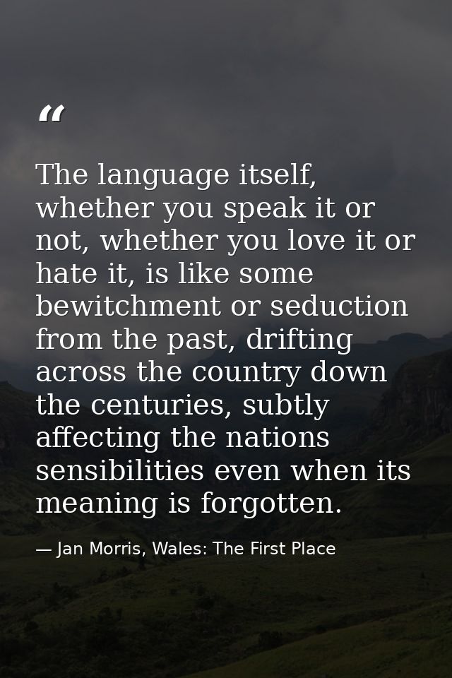 The language itself, whether you speak it or not, whether you love it or hate it, is like some bewitchment or seduction  — Jan Morris, Wales: The First Place