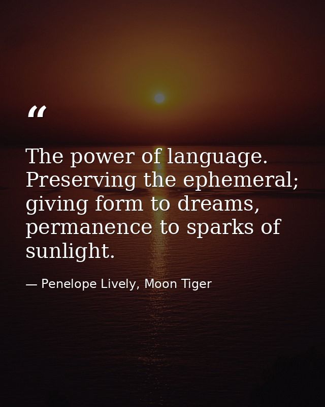 The power of language. Preserving the ephemeral; giving form to dreams, permanence to sparks of sunlight. — Penelope Lively, Moon Tiger