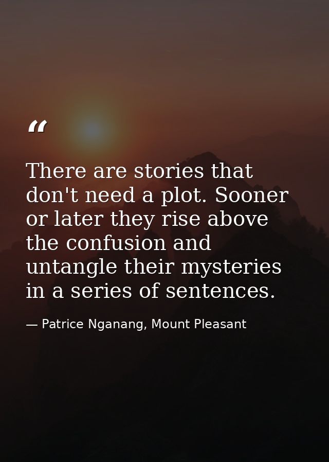 There are stories that don't need a plot. Sooner or later they rise above the confusion and untangle their mysteries in  — Patrice Nganang, Mount Pleasant