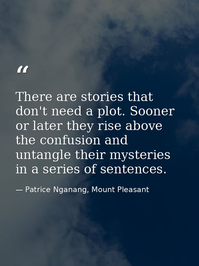There are stories that don't need a plot. Sooner or later they rise above the confusion and untangle their mysteries in  — Patrice Nganang, Mount Pleasant