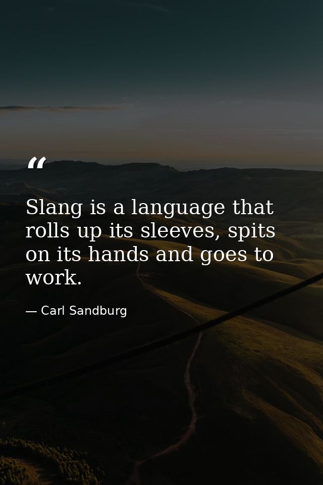Slang is a language that rolls up its sleeves, spits on its hands and goes to work. — Carl Sandburg