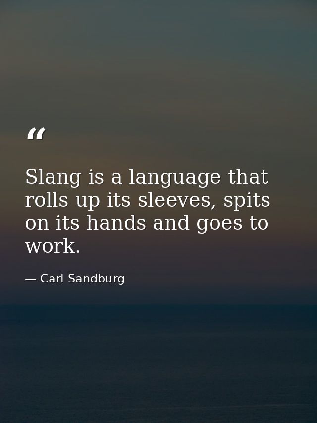 Slang is a language that rolls up its sleeves, spits on its hands and goes to work. — Carl Sandburg