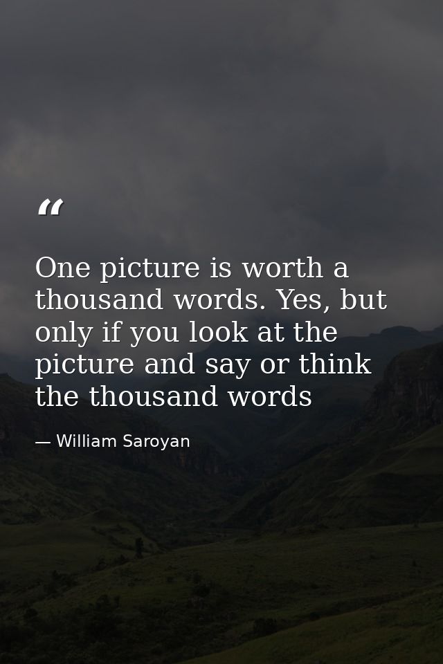 One picture is worth a thousand words. Yes, but only if you look at the picture and say or think the thousand words — William Saroyan