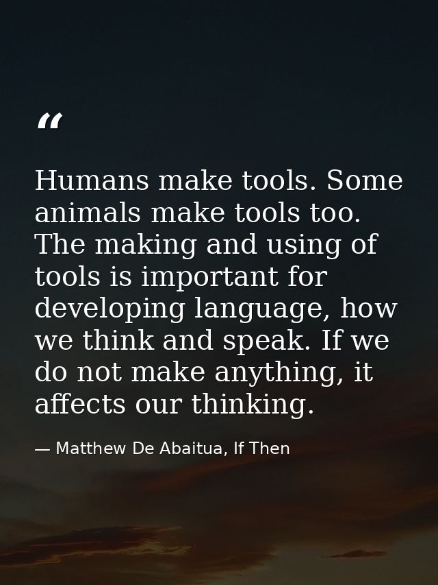 Humans make tools. Some animals make tools too. The making and using of tools is important for developing language, how  — Matthew De Abaitua, If Then