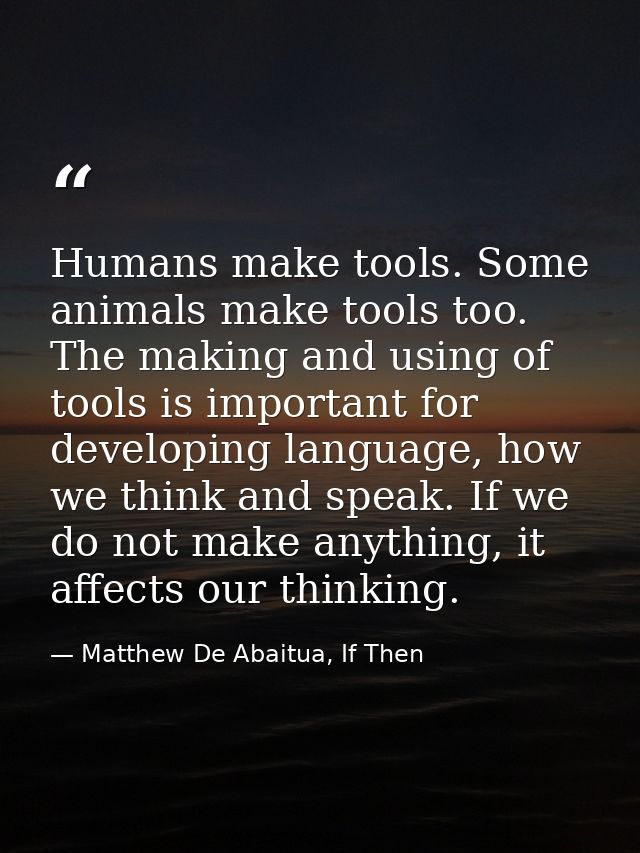 Humans make tools. Some animals make tools too. The making and using of tools is important for developing language, how  — Matthew De Abaitua, If Then