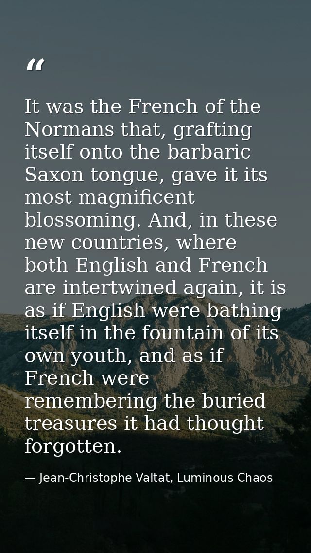 It was the French of the Normans that, grafting itself onto the barbaric Saxon tongue, gave it its most magnificent blos — Jean-Christophe Valtat, Luminous Chaos