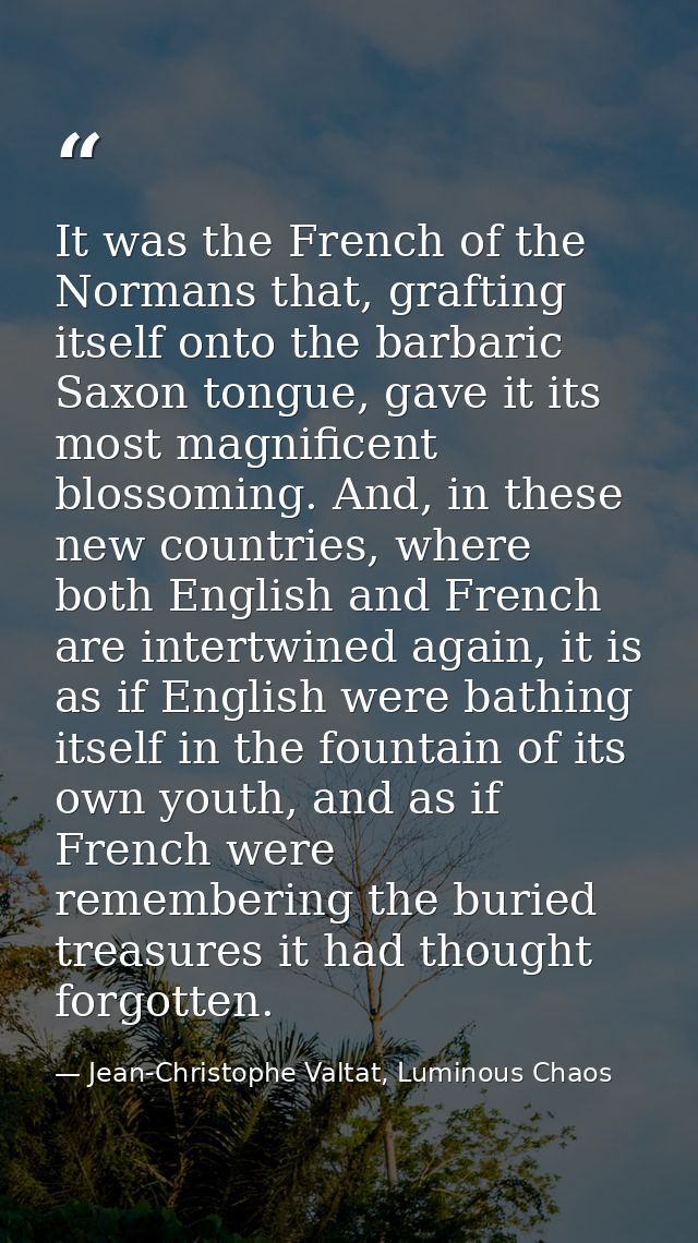 It was the French of the Normans that, grafting itself onto the barbaric Saxon tongue, gave it its most magnificent blos — Jean-Christophe Valtat, Luminous Chaos
