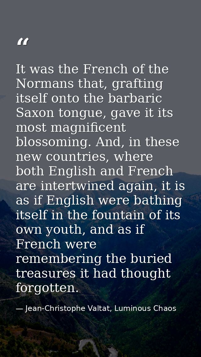 It was the French of the Normans that, grafting itself onto the barbaric Saxon tongue, gave it its most magnificent blos — Jean-Christophe Valtat, Luminous Chaos