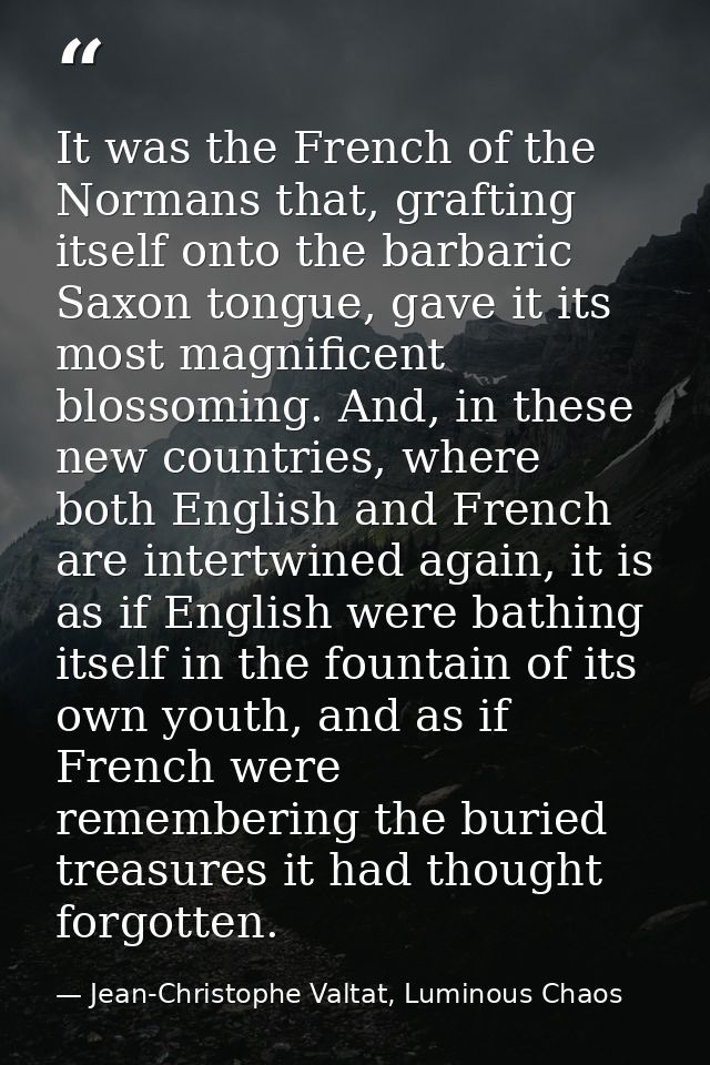 It was the French of the Normans that, grafting itself onto the barbaric Saxon tongue, gave it its most magnificent blos — Jean-Christophe Valtat, Luminous Chaos
