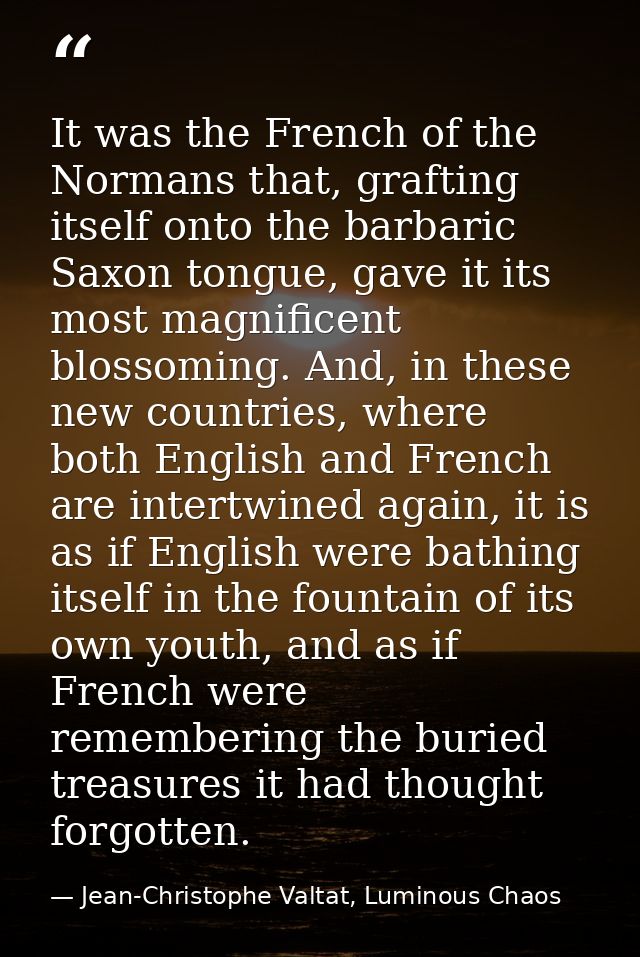 It was the French of the Normans that, grafting itself onto the barbaric Saxon tongue, gave it its most magnificent blos — Jean-Christophe Valtat, Luminous Chaos