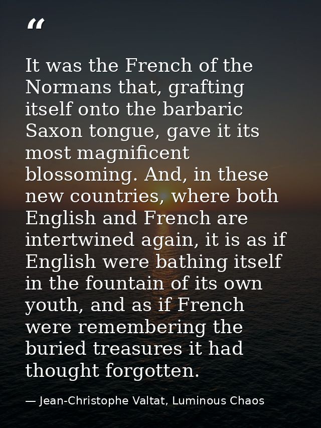 It was the French of the Normans that, grafting itself onto the barbaric Saxon tongue, gave it its most magnificent blos — Jean-Christophe Valtat, Luminous Chaos