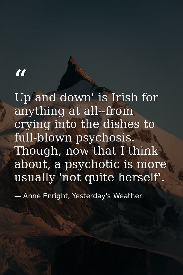 Up and down' is Irish for anything at all--from crying into the dishes to full-blown psychosis. Though, now that I think — Anne Enright, Yesterday's Weather