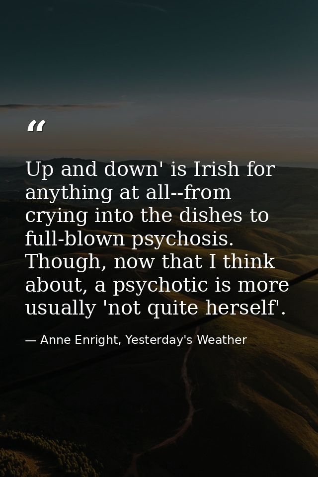 Up and down' is Irish for anything at all--from crying into the dishes to full-blown psychosis. Though, now that I think — Anne Enright, Yesterday's Weather