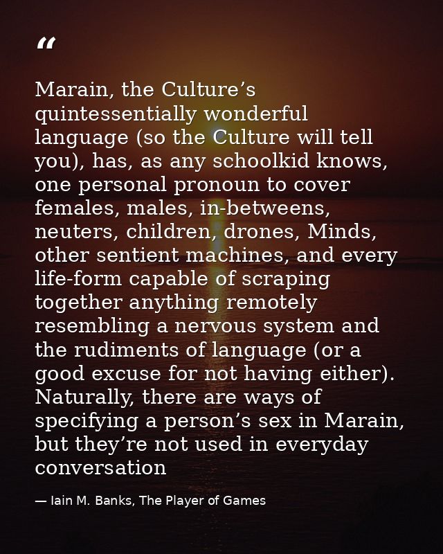 Marain, the Culture’s quintessentially wonderful language (so the Culture will tell you), has, as any schoolkid knows, o — Iain M. Banks, The Player of Games